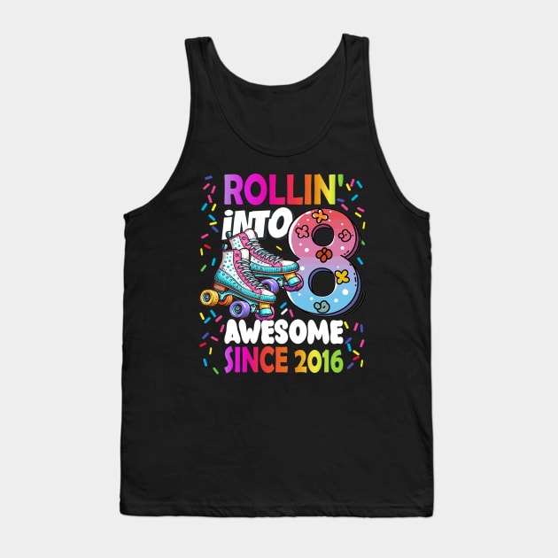 Roller Skate Birthday Rolling Into 8 Birthday Roller Skate Party Girls Birthday Gift Tank Top by AlmaDesigns